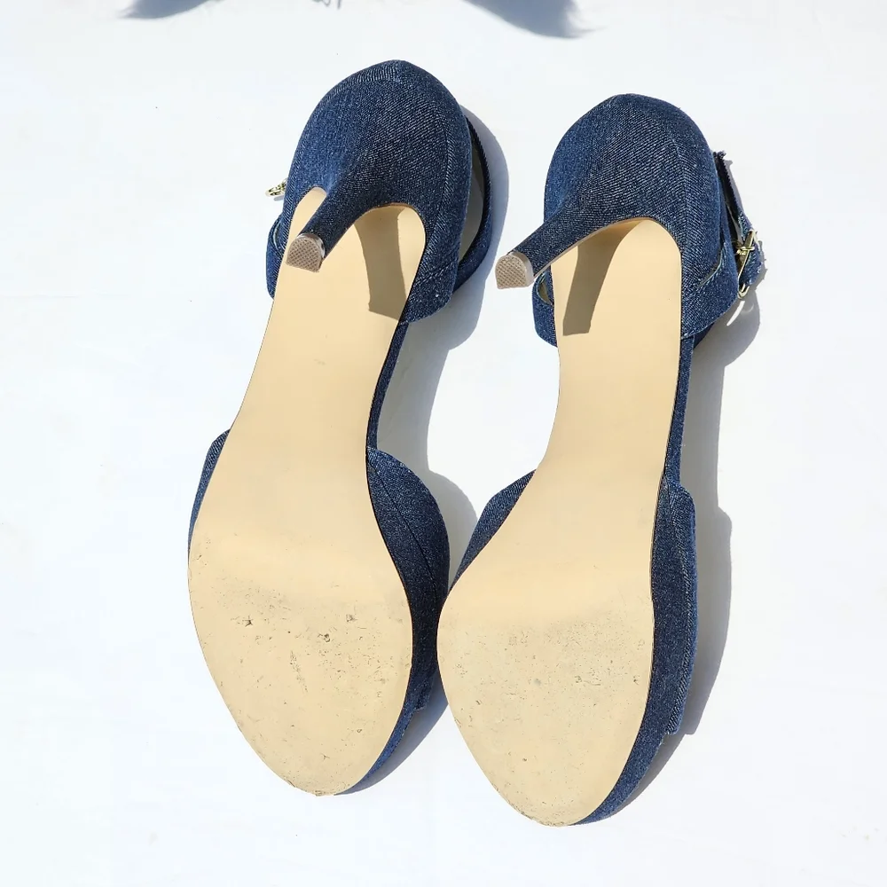 Guess Peep Toe Stilettos with Ankle Strap in Navy Size 9M_15